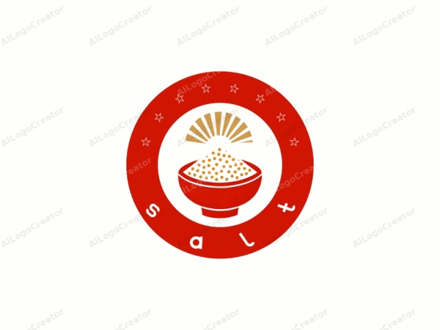 This is a minimalist logo depicting a red bowl filled with white rice. The bowl has a smooth, uniform shape with a flat base and rounded rim. The rice is depicted in small, evenly distributed dots, giving it a clean and precise appearance.