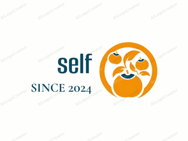 This is a stylized, minimalist logo design featuring a circular shape with a bright orange color at the center. Inside the circle, there are three orange elements: a small orange at the center, representing a fruit; two larger oranges to the left