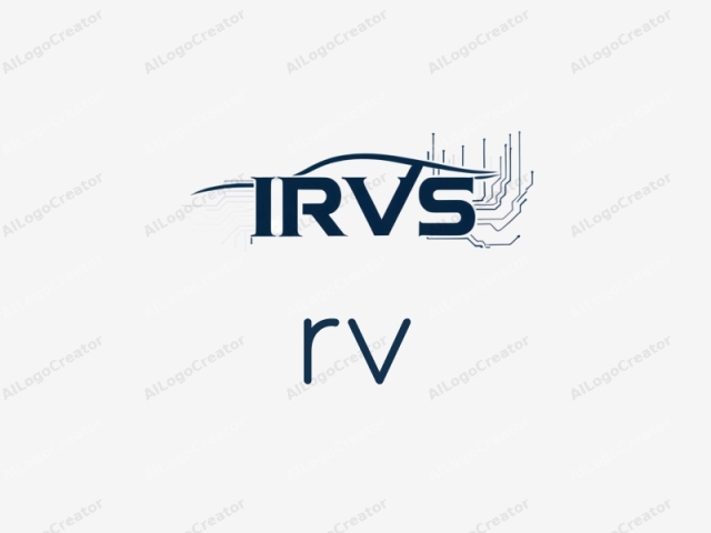 centrándose en sus elementos y simbolismo. La imagen es un logo digital que presenta las palabras "IRVS" en letras mayúsculas grandes. El fondo es blanco liso, proporcionando un contraste marcado que hace que el logo destaque. Las letras "I", "