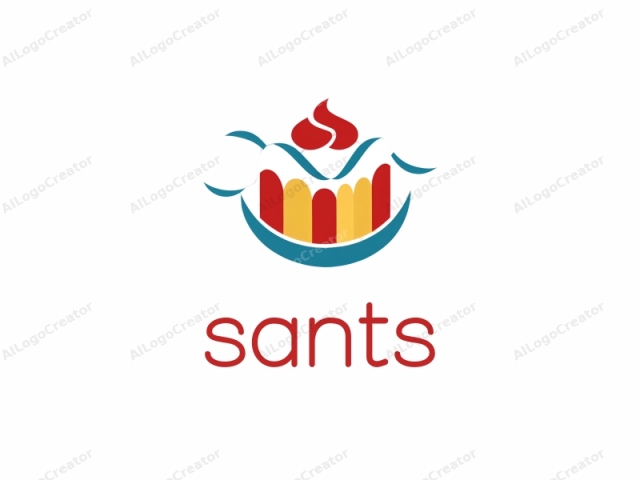 The logo features an abstract, stylized face. At the center is a blue, curved shape resembling a mouth, with two yellow teeth protruding from it. These teeth are simple and rounded, creating a smiley expression. Above the mouth,