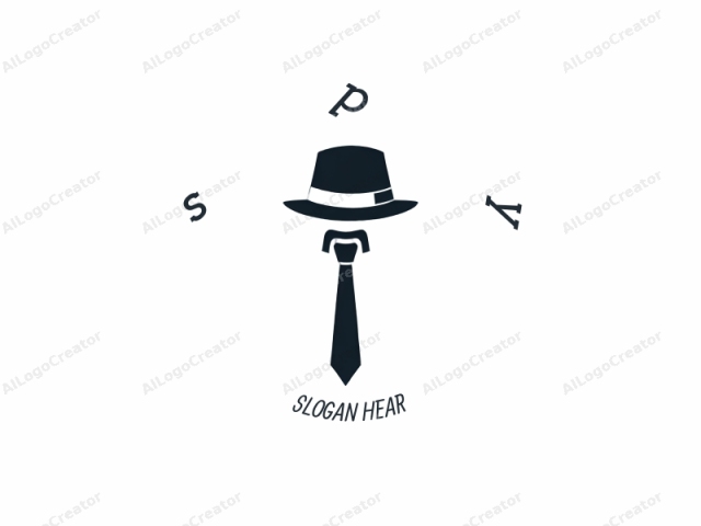 Dies ist ein Schwarz-Weiß-Logo-Design, das eine minimalistische Darstellung eines Mannes zeigt. Der Mann wird mit einem Hut und einem Schnurrbart dargestellt. Der Hut ist ein Fedora mit einer schmalen Krempe, leicht nach vorne geneigt und einer flachen Krone.