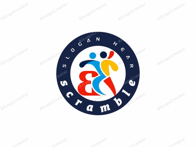 This logo features a stylized, abstract design with vibrant colors and bold lines. At the center, there are three humanoid figures in various colors – blue, yellow, and red – each representing different stages of movement. The blue figure is in the