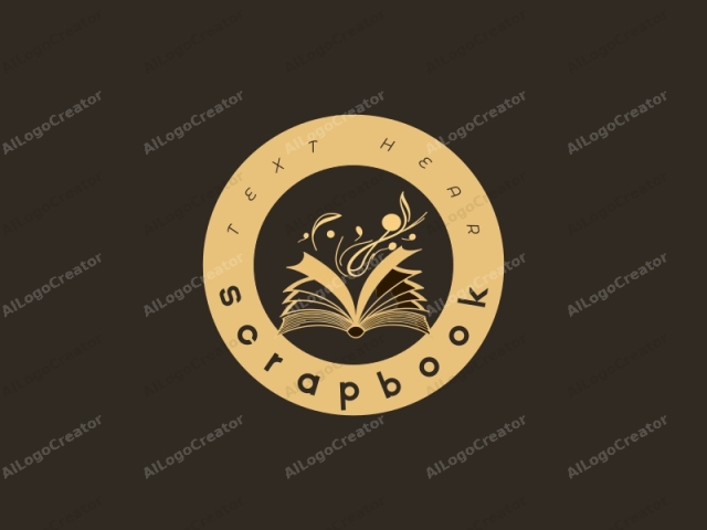 This is a digital graphic logo with a minimalist style. The image features a stylized, open book with the pages spread wide. The book is centrally placed against a dark brown background. The book itself is rendered in a light tan color, contrasting