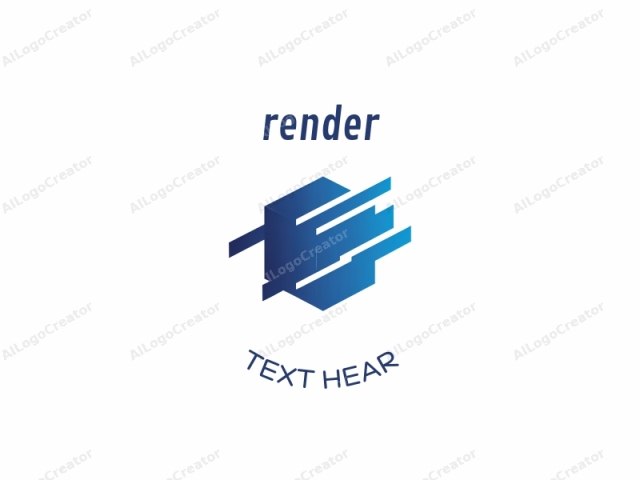 The logo is a modern, abstract geometric design with a minimalistic approach. The central feature is a large, blue, cube-shaped object with a gradient shading effect that creates a sense of depth and three-dimensionality. The cube's sides are