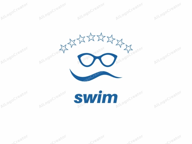 The logo features a minimalist design composed of two distinct elements. In the upper part, there are stylized, oversized glasses, depicted in solid blue. The glasses are drawn in a simplified, abstract manner, with the frame resembling a pair of thick