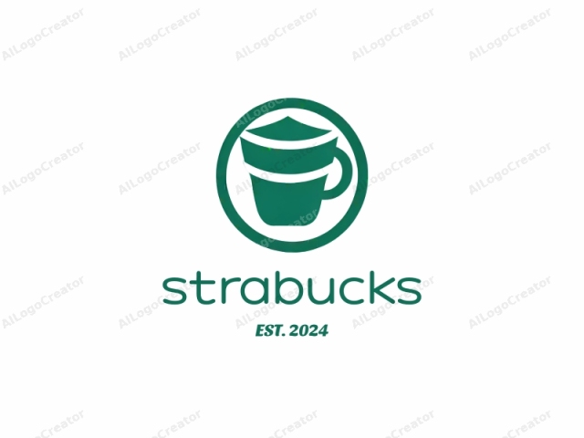 This image is a minimalist, monochromatic logo featuring a simplified, green silhouette of a coffee cup. The logo is circular, with the coffee cup situated centrally within the circle. The cup has a handle on the right side, and its rim