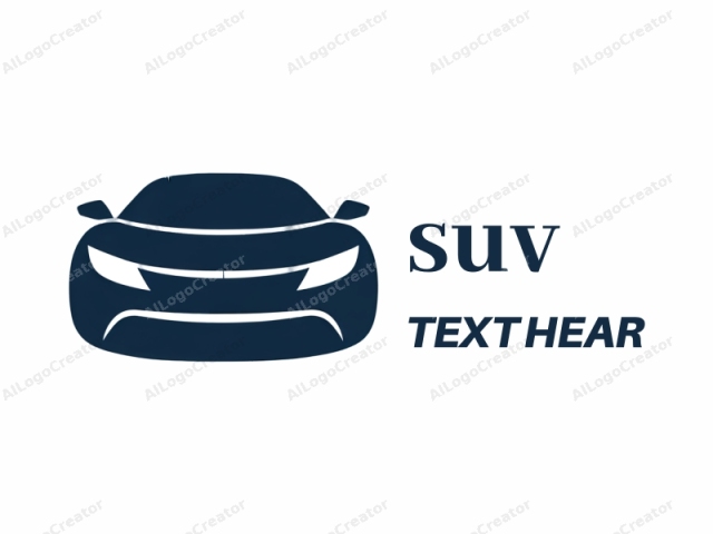 This is a minimalist, vector graphic logo featuring a stylized, modern, abstract representation of a car. The design is monochromatic with a deep navy blue color and has no additional shading or textures. The car is depicted facing forward, with