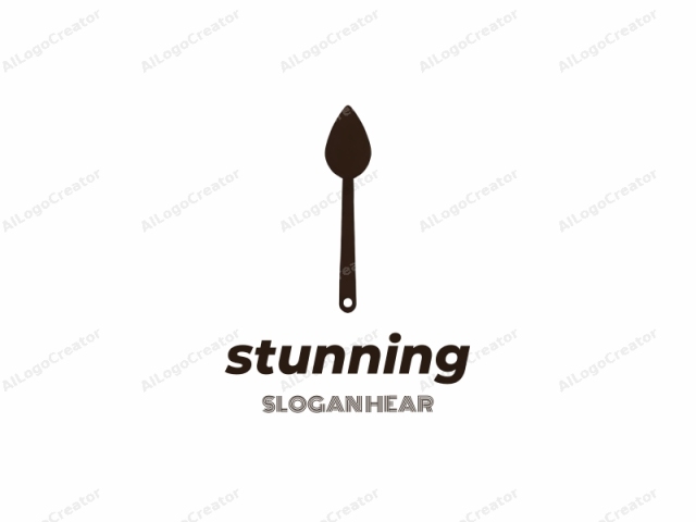 The image is a minimalist logo design featuring a stylized, black-handled spoon. The spoon is oriented vertically and depicted in a clean, modern, and flat vector graphic style. It has a long, cylindrical handle, which tapers slightly towards