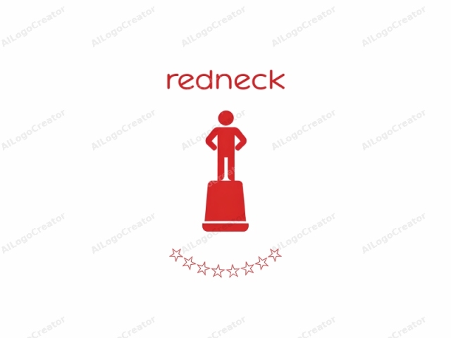 The image is a simple, vector-style icon depicting a human figure standing atop a rectangular pedestal. The human figure is drawn in a minimalist, flat design, with no intricate details or shading, and is colored a bright red. The figure's head