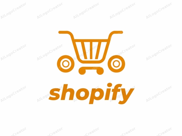 featuring a simplistic, abstract design. This logo is rendered in a flat, vector-style illustration with a bold, orange color scheme. The subject is a stylized shopping cart, depicted with minimal lines and shapes. The main body of the cart is