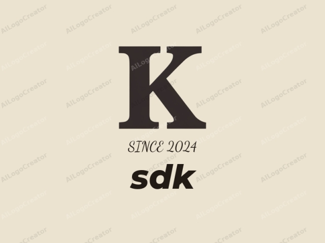 una letra "K." La letra se presenta en un estilo de fuente serif en negrita. Es de color negro sólido y está centrada en un fondo liso de color crema, lo que le da una apariencia minimalista y atemporal. La "K" está en mayúscula y tiene una ligera inclinación