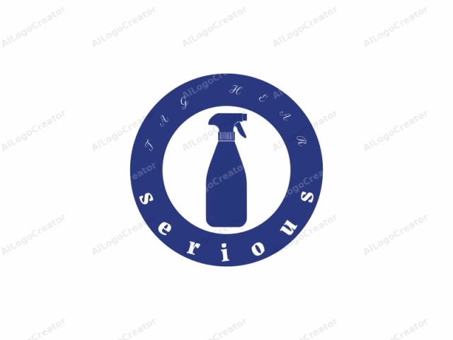 La imagen del logo es una ilustración digital simple y minimalista en estilo de diseño plano, representada en un solo color, azul oscuro. Presenta una botella de desinfectante de manos colocada en el centro sobre un fondo blanco liso. La botella tiene forma cilíndrica y