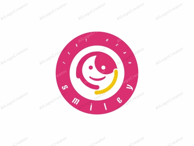 This is a simple, modern, and playful logo featuring a stylized human face. The face is depicted as a single curved line that creates a smooth, oval shape. The left half of the face is a vibrant pink color, while the right