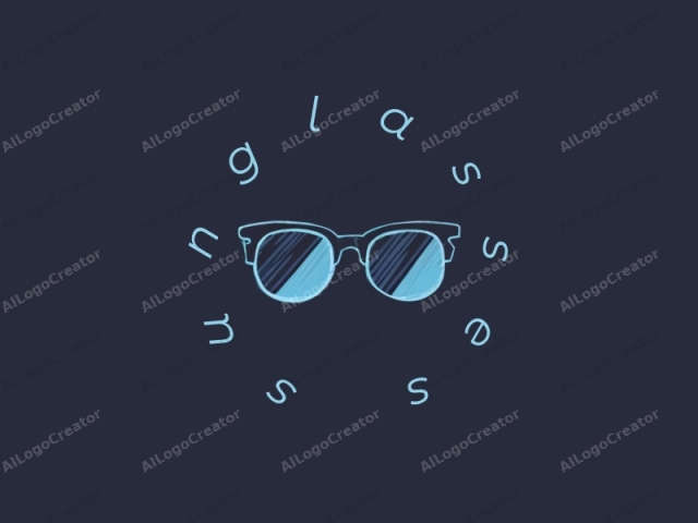 Esta es una imagen de logo minimalista que presenta un par de gafas de sol grandes y descentradas sobre un fondo azul marino oscuro. Las gafas de sol están dibujadas con un contorno limpio, simple y audaz en un tono azul claro brillante, creando un contraste marcado con el fondo.