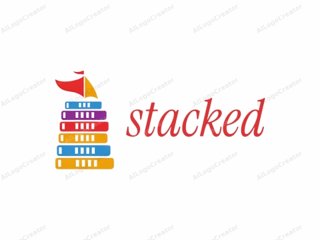 a stylized sailboat. The sailboat logo is composed of a simplistic yet recognizable design. It consists of a series of horizontal blocks, each representing a book. The books are arranged in a tall stack, with the top book being the largest