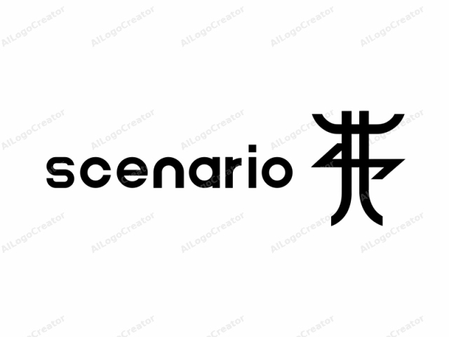 The image is a minimalist, stylized logo. The main subject is a black, geometric shape centered against a stark white background. The logo is composed of four interlocking, curved lines, forming a unique and abstract design. These lines are smooth