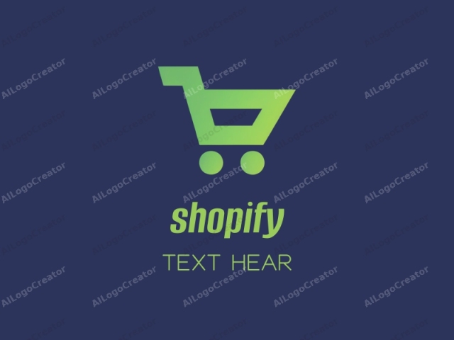 The image is a minimalist, digital logo featuring a stylized shopping cart. The cart is rendered in a smooth, gradient green color, ranging from a light mint hue at the top to a darker shade at the base, giving it a subtle three