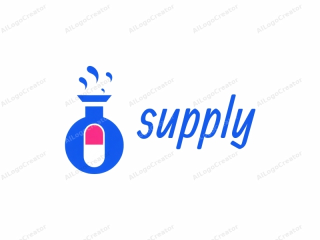 The logo is a minimalist, flat graphic design. It features a stylized depiction of a test tube, with its base and upper portion outlined in a vivid, bright blue. At the top of the test tube, there is a shallow, circular