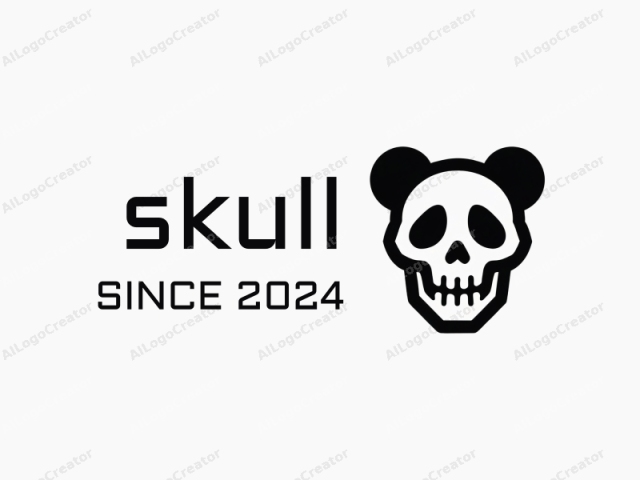 The image is a black and white digital illustration of a simplified, stylized face resembling a skull. The face is centrally positioned against a plain white background, giving it a stark contrast that enhances the image’s impact. The skull features a prominent,