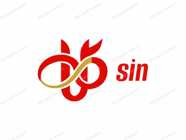 This is a digital vector logo with a minimalist design. It features an abstract, stylized symbol composed of two intertwining, looping shapes. The primary shape is a continuous red curve that forms a figure-eight, resembling a sideways infinity symbol. Within