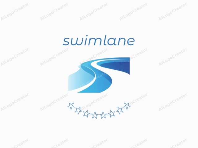 Das Logo ist eine stilisierte, abstrakte Darstellung eines fließenden Wasserstraßens. Das Design zeigt eine glatte, geschwungene Linie, die einem Fluss ähnelt, in verschiedenen Blau- und Weißtönen dargestellt. Der blaue Farbverlauf geht von einem tiefen, satten Blau über