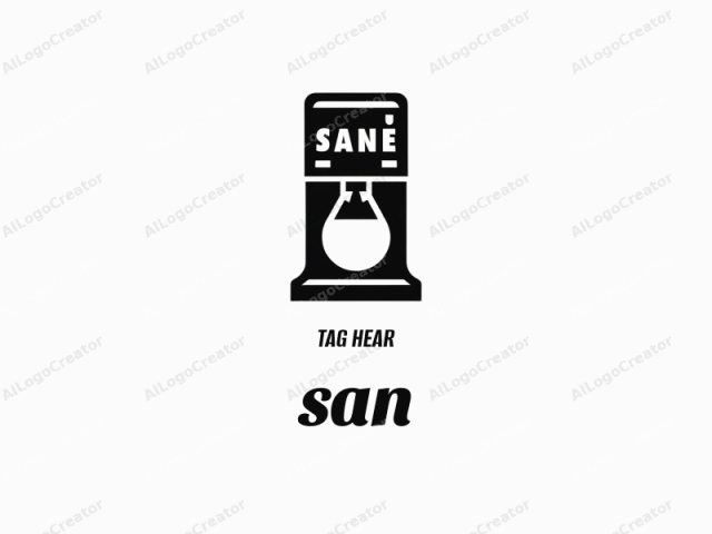 以極簡現代風格呈現。這幅黑白向量圖形展示了一個名為「Sane」品牌的風格化標誌。標誌頂部包含一個矩形框，內有粗體大寫字母「SANE」。下方