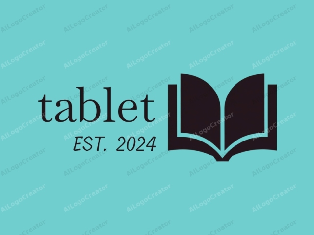 このミニマリストロゴはフラットデザインで、シンプルでスタイリッシュな開いた本のアイコンを特徴としています。本は、ライトティールの背景に大胆な黒いシルエットで描かれ、アイコンを際立たせるために鋭いコントラストを形成しています。本は中央に配置され、