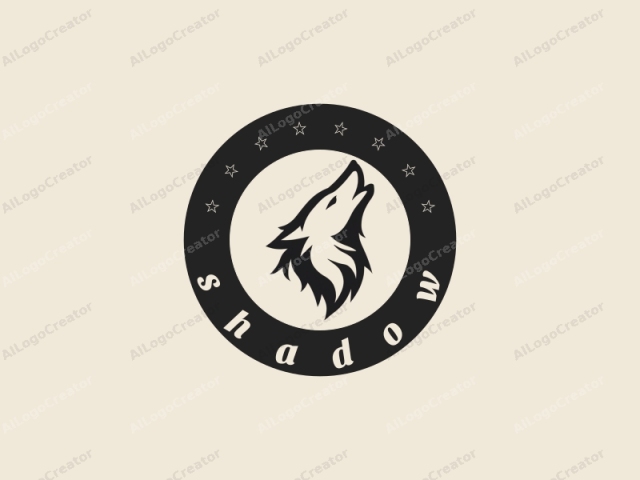 This is a minimalist, digital vector art logo of a wolf's head, rendered in a bold, monochromatic style with clean lines. The wolf is depicted in profile, with its mouth open as if howling. Its face is facing left