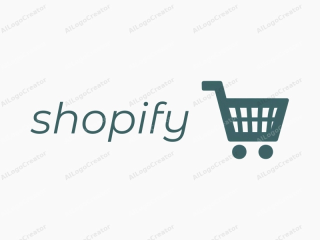 This is a simple, flat logo design, primarily using dark teal and white colors. The logo depicts a shopping cart in profile, facing left. The cart has a curved handlebar at the top, which extends horizontally from the right side of the