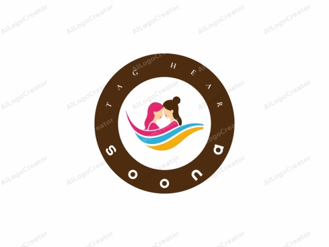 una pareja estilizada. El logo es un dibujo digital que presenta dos figuras femeninas. Ambas mujeres están representadas en un estilo simplificado, plano y moderno, careciendo de detalles realistas. La mujer de la izquierda tiene su cabello largo teñido de rosa, peinado en un