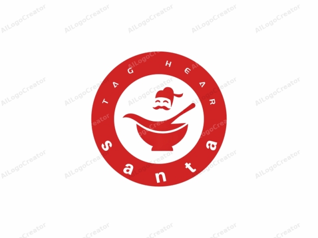 This is a minimalist, icon-style logo featuring a chef illustration. The logo is executed in a bold, red color against a plain white background, ensuring maximum visibility. The chef's head, adorned with a prominent mustache, is depicted in a