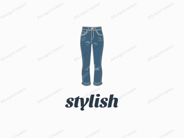 This is a minimalist, stylized logo of a pair of blue jeans, rendered in a clean and modern drawing style. The jeans are depicted in a side view, showing the legs from the knee down. The design features a classic straight-leg cut