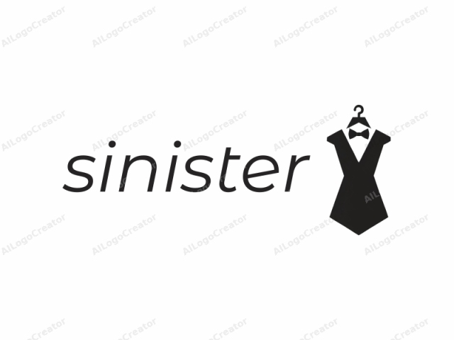 La imagen es un logotipo simple y minimalista en blanco y negro, que presenta una silueta estilizada de un vestido negro. El vestido está representado en un estilo de arte vectorial plano y audaz, con líneas limpias y sin degradados. Está diseñado de manera geométrica.