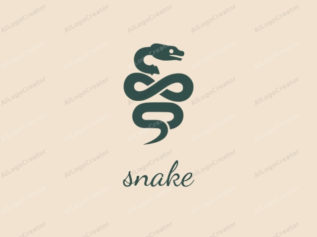 featuring a stylized snake motif. The snake is illustrated in a minimalist, monochrome design with a solid green color on a beige background. The snake's body is depicted in a sinuous, intertwined pattern, with the head turned to the right and