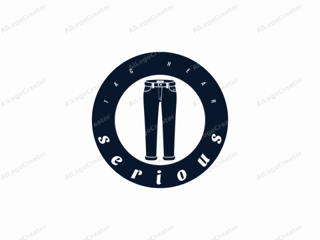 Este es un logo minimalista que presenta un par de jeans azul oscuro. Los jeans están representados en un estilo de arte vectorial plano con líneas limpias y sin sombreado, típico del diseño gráfico digital. La vista frontal de los jeans está centrada, mostrando la cintura.