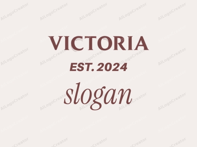 La imagen es un gráfico simple y minimalista que presenta la palabra "Victoria" en una fuente serif grande. El texto está centrado en un fondo claro, de color blanco roto. Las letras son de un color granate oscuro, destacándose prominentemente contra el fondo pálido.