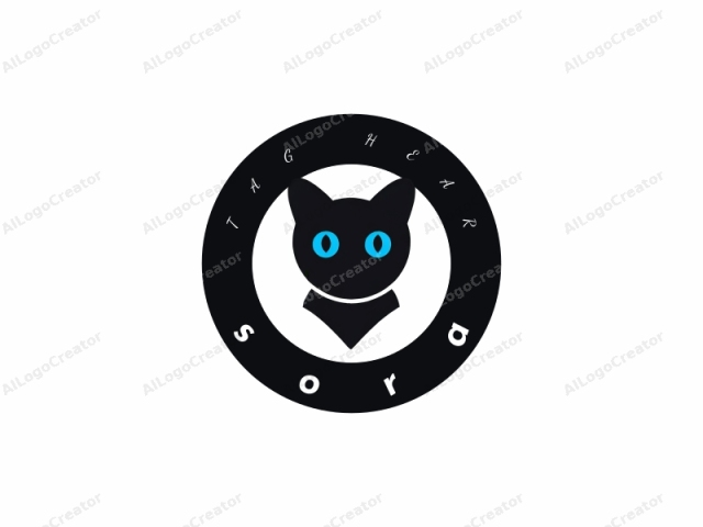 Este es un logotipo minimalista basado en vectores de la cabeza de un gato negro. La imagen está centrada y presenta un diseño moderno y elegante con líneas audaces y colores sólidos. La cara del gato se representa de manera simétrica, con sus dos grandes