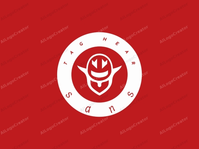 The image is a stylized, minimalist logo set against a solid red background. The logo features a white, geometrically simple design that appears to be a face with a smooth, rounded shape. The face has large, pointed ears that resemble wings