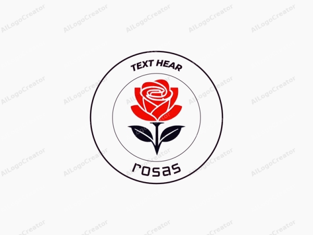 Das Logo zeigt eine stilisierte, vereinfachte Rose, deren Stiel und Blätter in einfarbigem Schwarz und die Blütenblätter in einfarbigem Rot vor einem einfachen weißen Hintergrund dargestellt sind. Die Rose wird in einer modernen, geometrischen Form präsentiert, die durch klare Linien und glatte Formen gekennzeichnet ist.