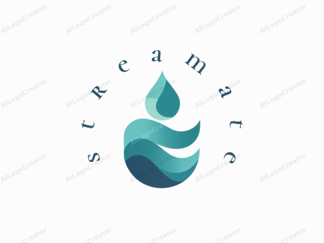 La imagen es un logotipo minimalista y estilizado de una ola, que se asemeja a una superficie de agua tranquila y fluida. La ola se representa en varios tonos de verde azulado, con matices más claros y oscuros que se mezclan suavemente para crear un efecto fluido y elegante. El diseño utiliza