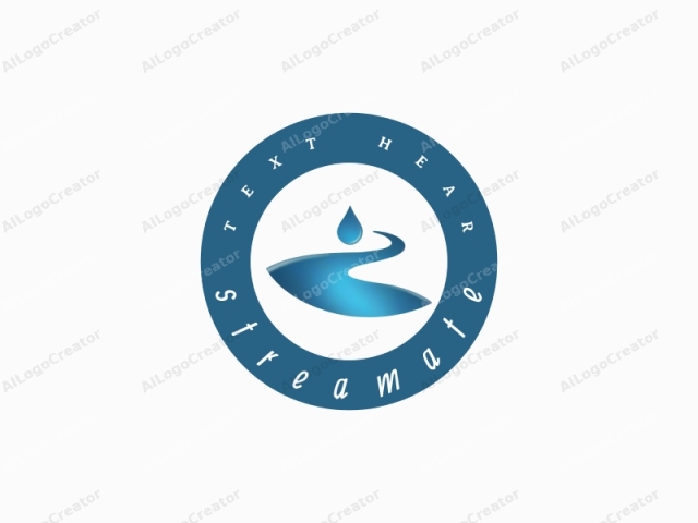 focusing on its design elements, color usage, and style. The logo features a minimalist, abstract design centered against a clean white background. The logo consists of a stylized water drop and a curved, flowing line. The water drop, rendered in