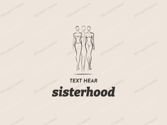 This minimalist black and white line drawing features three female mannequin figures standing side by side in a straight line. The figures are depicted with smooth, flowing lines, emphasizing their sleek, modern aesthetic. They are posed in a casual, relaxed manner