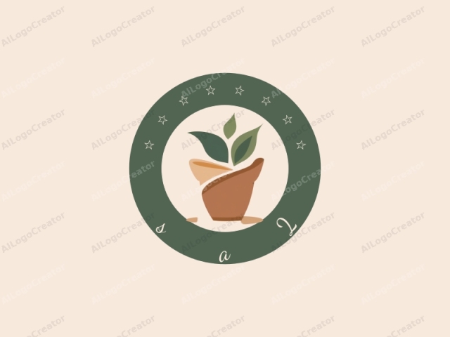 in a modern, minimalist style, featuring an abstract plant design rendered in a flat, clean graphic style with a soft color palette. The image showcases a simplified, stylized representation of a potted plant. The plant is depicted with three leaves of varying