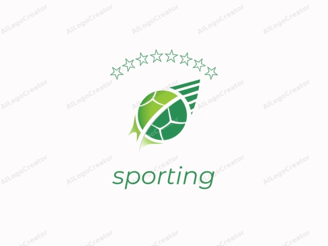 a soccer ball with stylized lines, depicting speed and motion. The logo features a simplified design of a soccer ball, rendered in shades of green with white hexagons and pentagons representing the segments. Positioned against a clean white background,