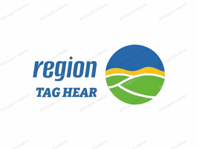 The logo is a simplified, stylized graphic representing an agricultural scene. It features a large circle with three distinct color segments: a deep blue at the top, representing a sky or water, a bright yellow in the middle, suggesting rolling hills or