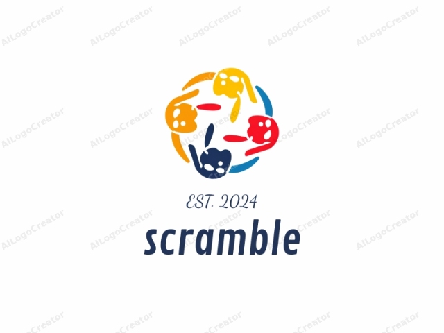 which features four stylized, abstract bunny heads arranged in a circular formation. Each bunny head is rendered in a different color: yellow, orange, red, and blue, with varying shades for the yellow and red bunnies. The heads are