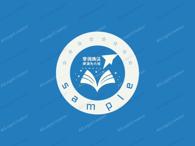 This is a stylized, digital logo featuring two primary elements: a book and a star. The background is a solid, vivid blue color, creating a clean and serene canvas for the logo design. At the bottom, the book is depicted in