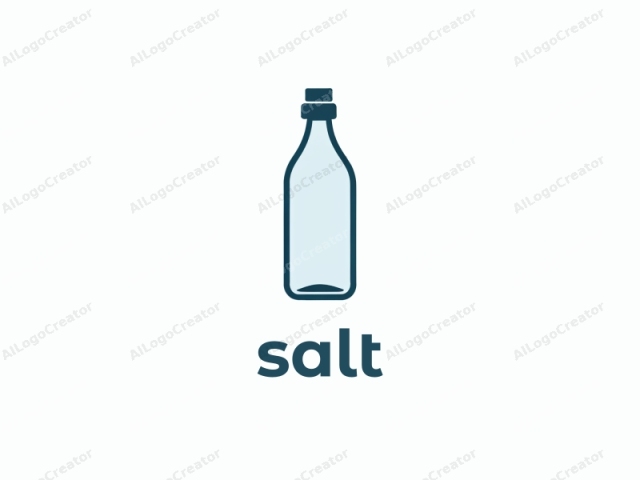 This is a minimalist, digital drawing of a clear glass bottle with a simple design. The bottle is oriented vertically and depicted in a clean, monochromatic style using shades of blue and white. The glass is represented as a translucent cylinder with a