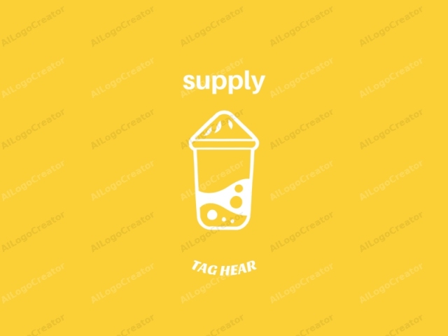 This logo is a simple, minimalist design with a modern, clean aesthetic. It features a white, stylized outline of a bubble tea cup set against a bright, solid yellow background. The cup has a rounded base and a slightly pointed, con