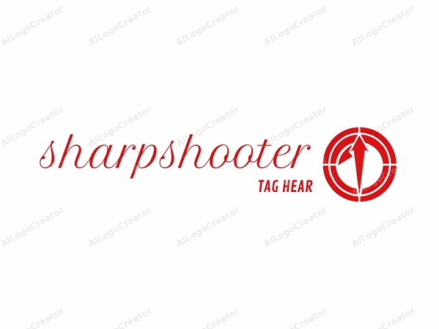 This is a simple, abstract logo featuring a prominent red arrow pointing upward from the center. The arrow is sharp and bold, taking up the majority of the visual space. Surrounding the arrow are five concentric, circular bands of the same red